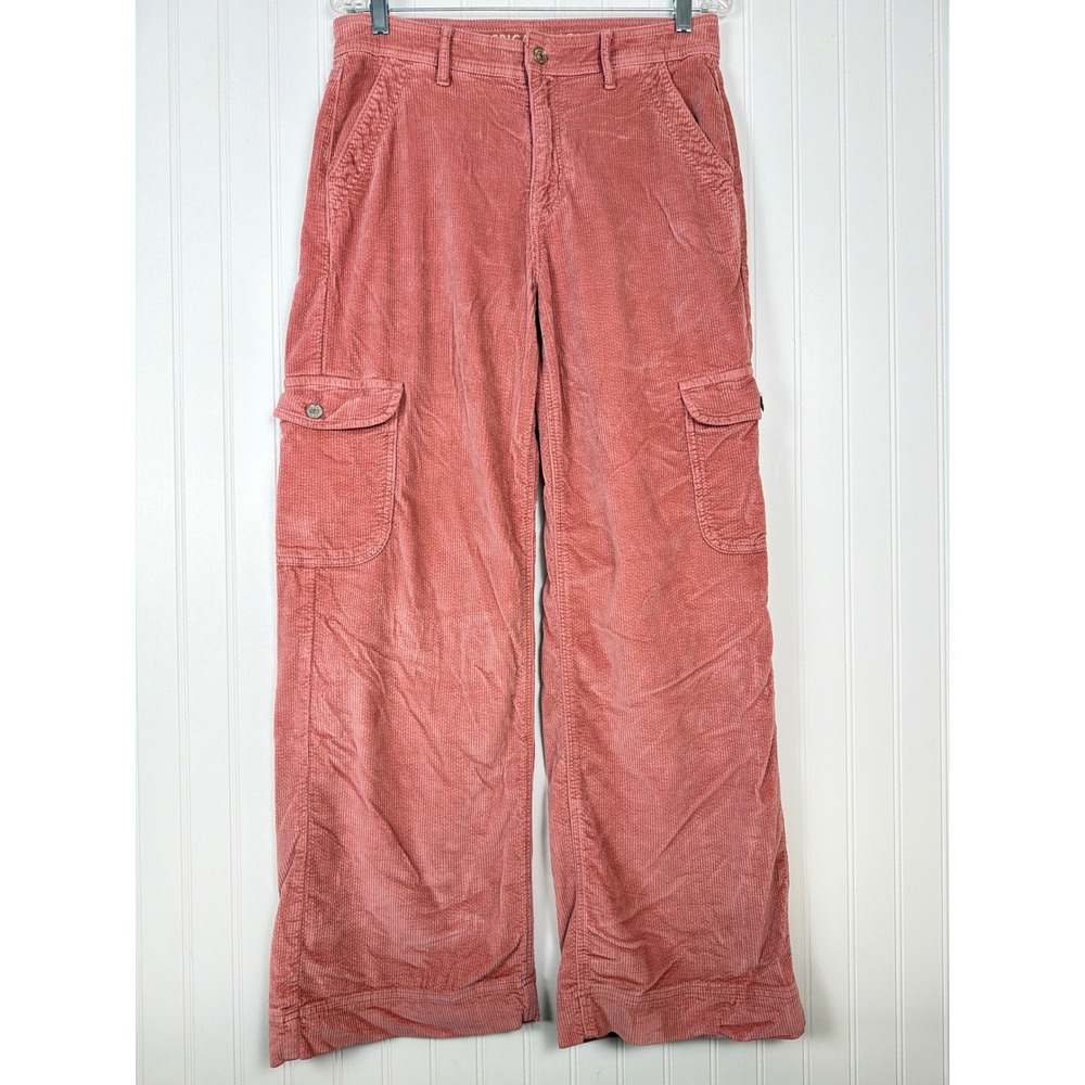 American Eagle Cargo Pants Women 8 Pink Super High Rise Baggy Wide Leg Corduroy